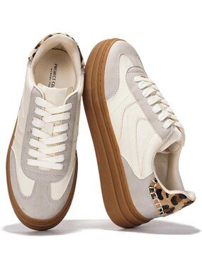 Women's White Lace-up Shoes Memory Foam Insole Casual Platform Sneakers